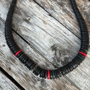 Black and Red Green Boho Jamaican Rastafarian Graduated Disc Necklace​